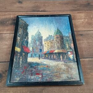 Helm Signed Impressionist Oil Painting European Street Scene Cityscape 17x21